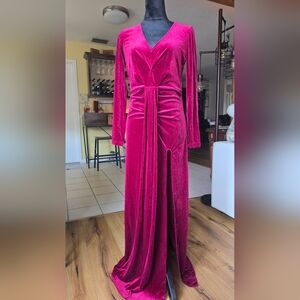 STYLEWE Velvet Long Sleeve Dress in Vibrant Pink